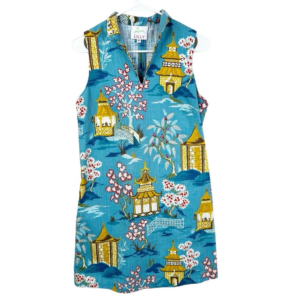 Love, Lilly Dress Womens 4 Asian Art Print Sleeveless V-Neck Shift Pockets